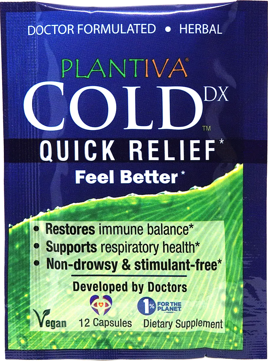 The front side of a blue-colored ColdDx packet