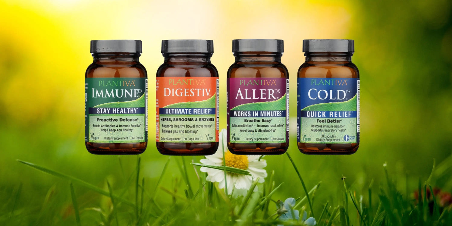 Bottles and packets of AllerDx, ImmuneDx, ColdDx, 2nd Wind, Digestiv.