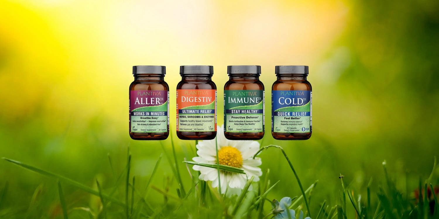 Bottles and packets of AllerDx, ImmuneDx, ColdDx, 2nd Wind, Digestiv.
