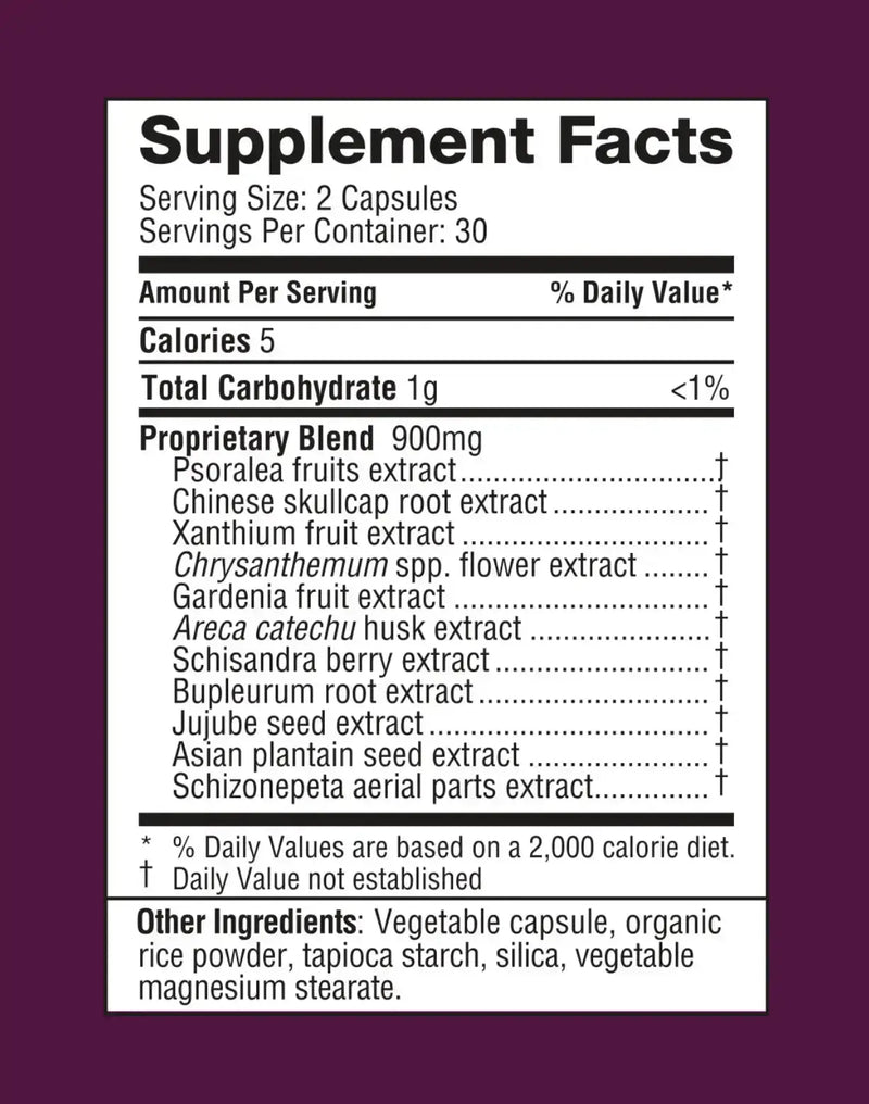 AllerDx supplement facts label with a maroon background