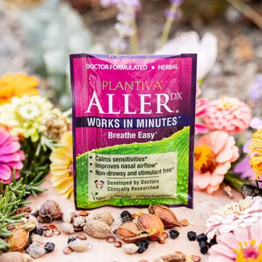 Plantiva Aller DX packet with flowers and other botanicals