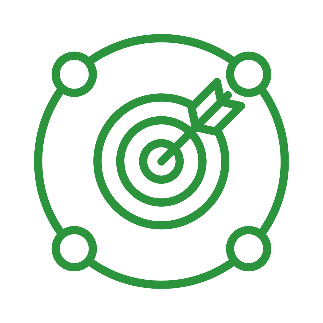 Green target with arrow icon on a white background