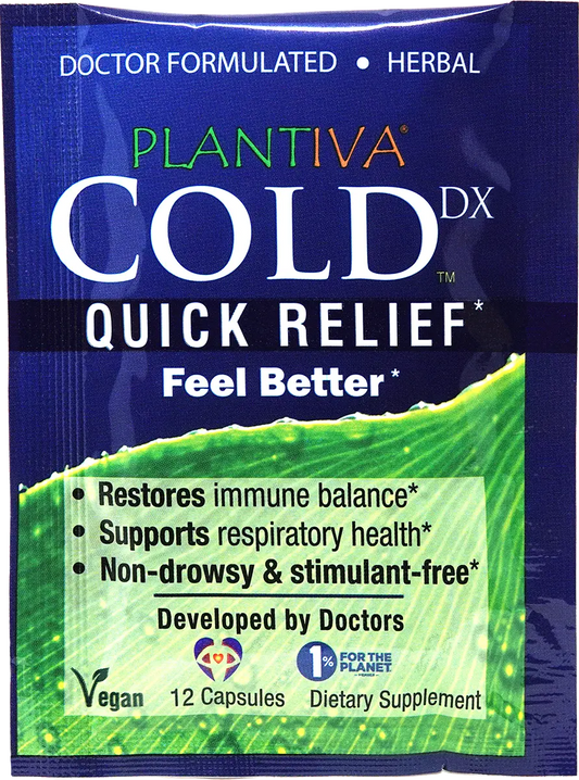 The front side of a blue-colored  ColdDx packet