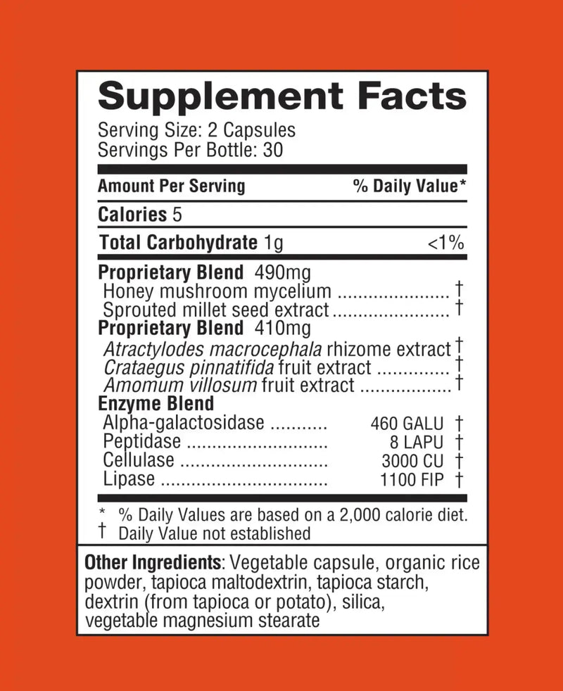 Digestiv supplement facts label on an orange background