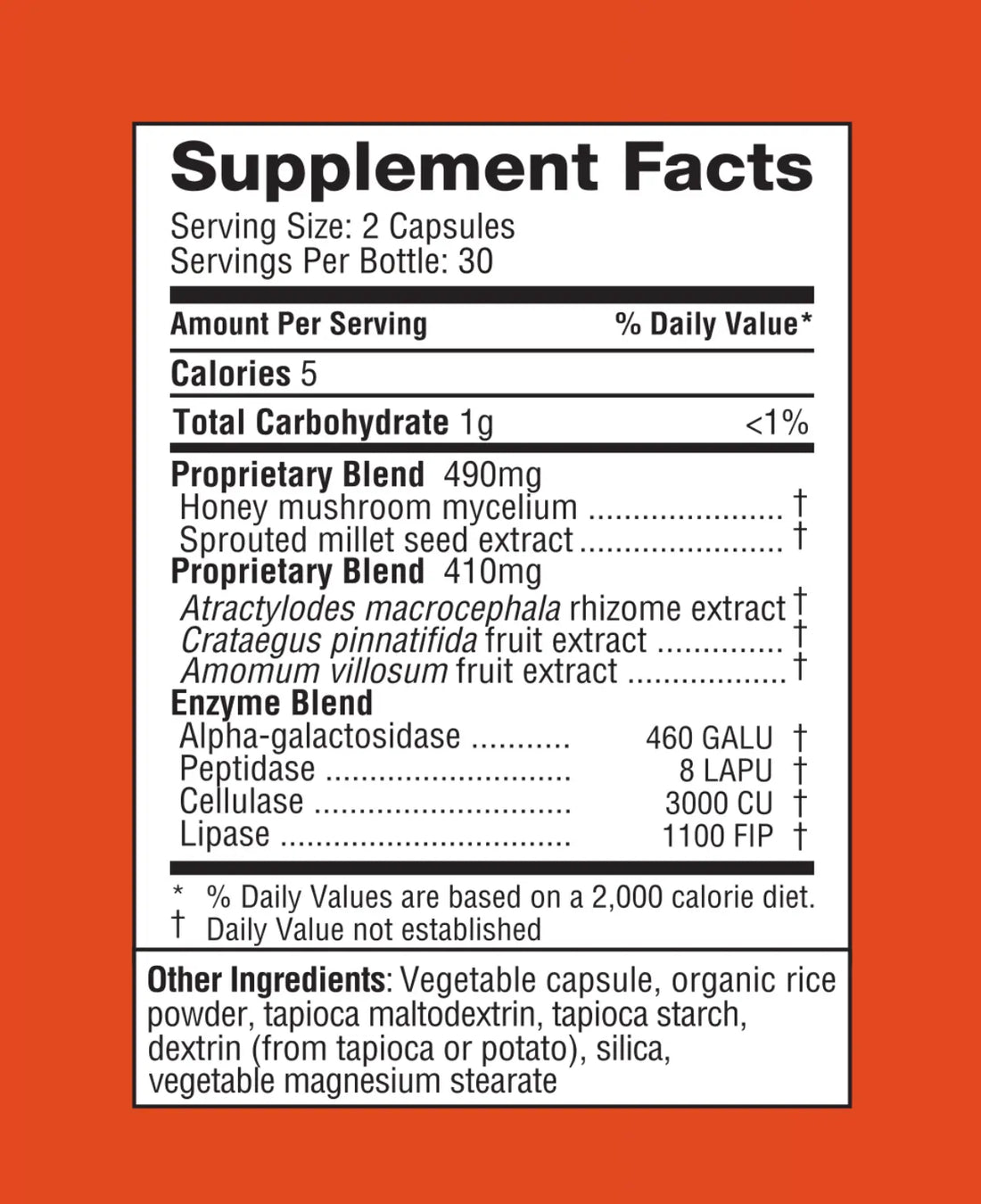 Digestiv supplement facts label on an orange background
