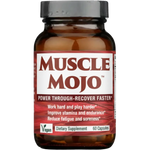 Amber bottle with the label Muscle Mojo
