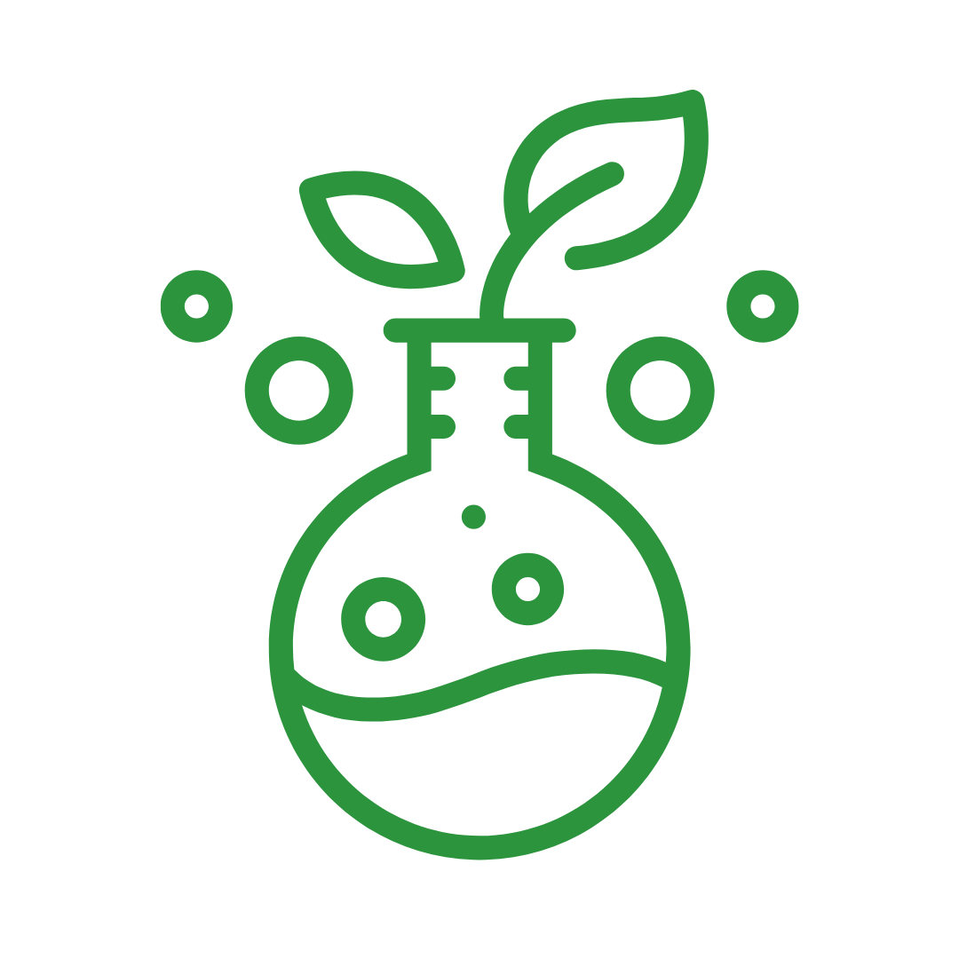 Green icon of a boiling flask with leaves